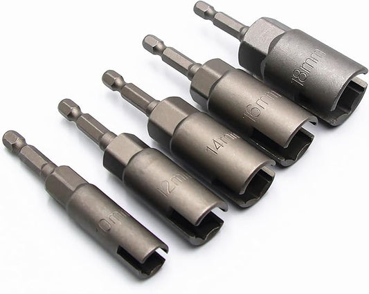 5Pcs 1/4 Inch Power Wing Nut Driver Bits, Hex Shank Nut Driver, Slot Wing Nuts Drill Bit Socket Wrenches Tools for Panel Nuts Screws Eye C-Hook Bolt Q-Hanger (10/12/14/16/18mm)