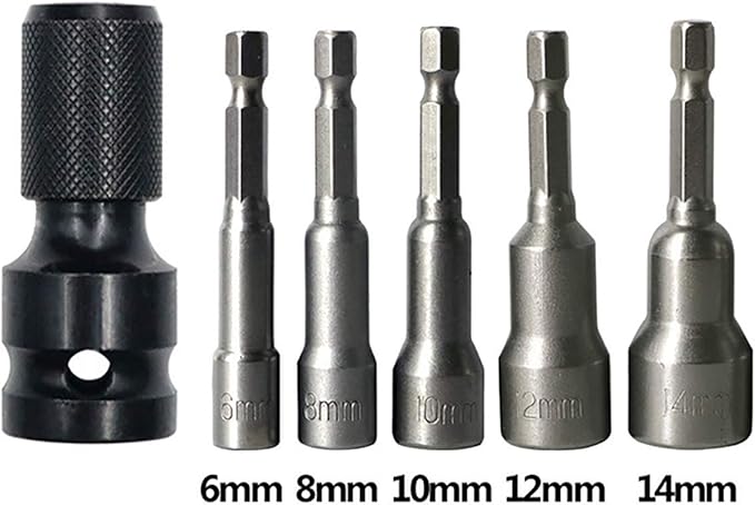 2PCS 1/2 inch Square Drive to 1/4 inch Hex Female Socket Adapter Converter Chuck Adapter for Impact Air and Electric Wrench