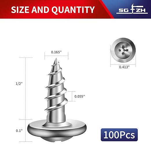 #8 x 1/2" Wood Screw 100Pcs 410 Stainless Steel Standard Thread Truss Head Fast Self Tapping by SG TZH