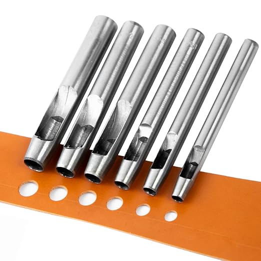 WUTA 6Pcs Hollow Punch Leather Hole Cutter 6mm-11mm Round Punch Tool Set, Leathercraft Working Kit for Watch Band, Fabric, Plastics, Gasket Belt
