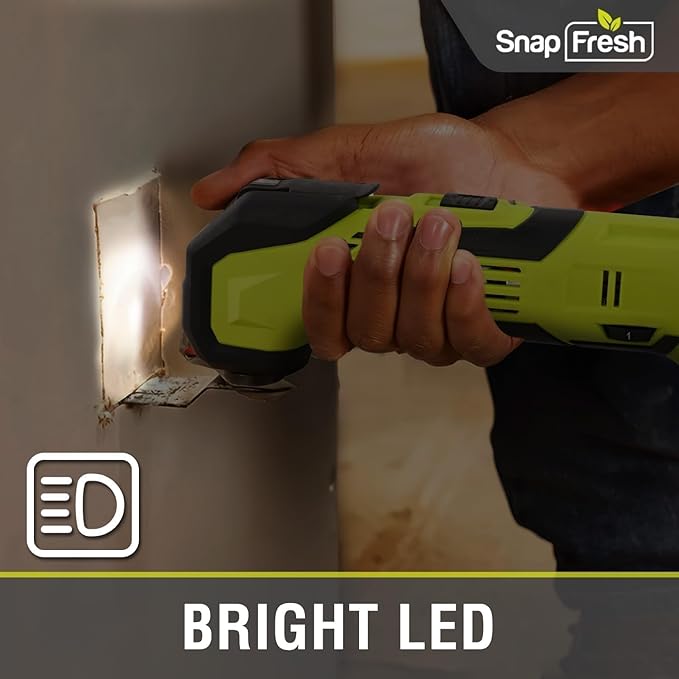 SnapFresh Oscillating Multi Tool Cordless, 20V DIY Tool Kit, 6 Speed, 3.2째Oscillation Angle, Quick-Lock Replaceable, 24pcs Accessories, Battery & Fast Charger, For Scraping, Blades Sanding, Cutting