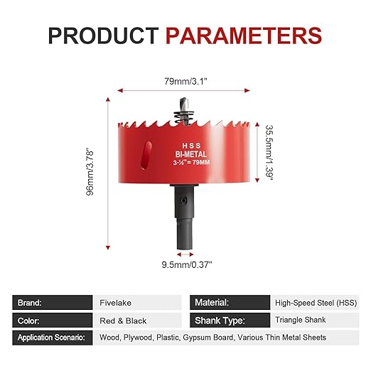 3-1/8" (79mm) Bi-Metal M42 High Speed Steel Hole Saw with Pilot Drill Bit, Smooth Cutting Edge for PVC, Drywall, Wood, Plastic, Gypsum Board, Rubber, Thin Metal