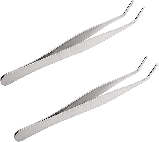 Aoje-Link Stainless Steel Tweezers with Curved Serrated Tip Sewing Machine Electronic Repair Tweezers Pliers Multi-Purpose Tweezers Tool Pliers Silver 2pcs