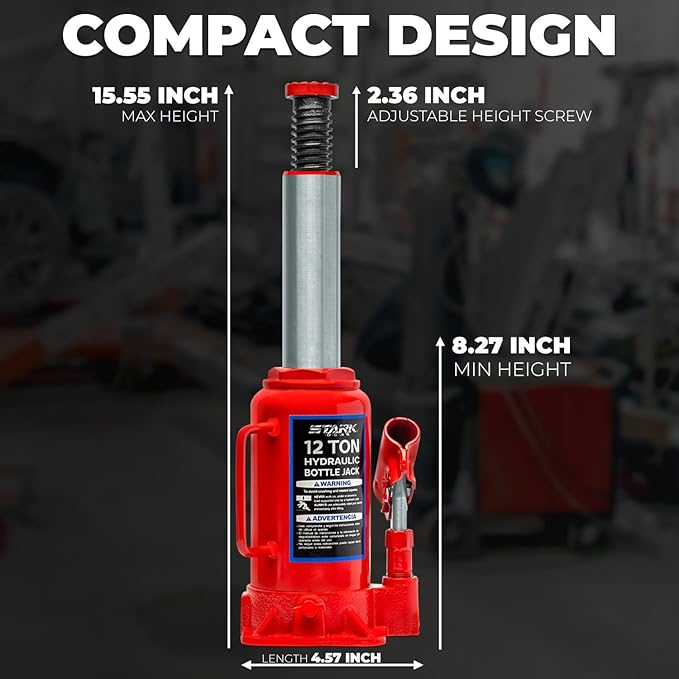 XtremepowerUS 12 Ton (24,000 Lbs) Capacity Hydraulic Lifting Bottle Jack for Auto Repair Two-Piece Handle