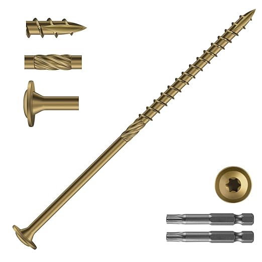 #14 x 6 Inch Lag Screws (144Pcs) 6lb. Structural Wood Screw, Bronze, Carbon Steel, Washer Head, Rust Resistant epoxy Coated, T30 Star Bit