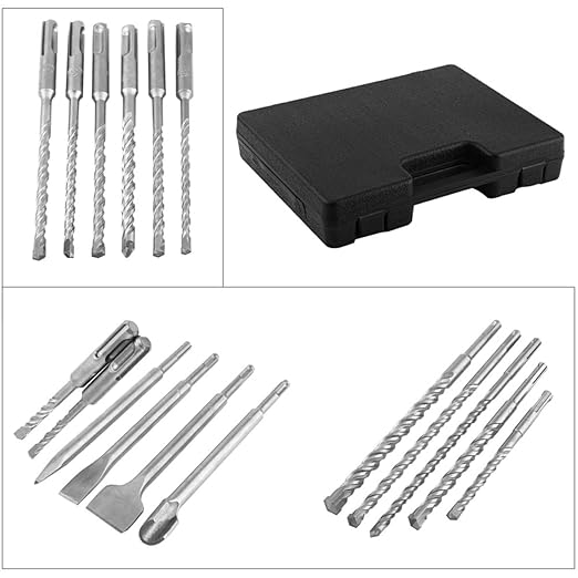 SagaSave 17 PCS Rotary Hammer SDS Plus Drill Bits & Chisel Set, Carbide Tipped Concrete Masonry Hole Tool with Storage Case for Drilling Concrete, Masonry, Bricks and Stone Black