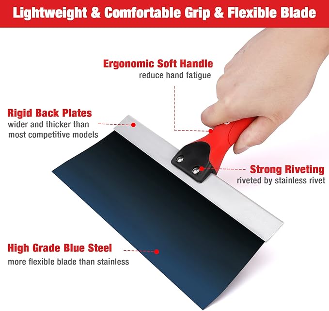 Goldblatt Banjo Tape Set Drywall Taping Tools with 10" Blue Steel Taping Knife, Lightweight & Comfortable Use for Finishing and Patching
