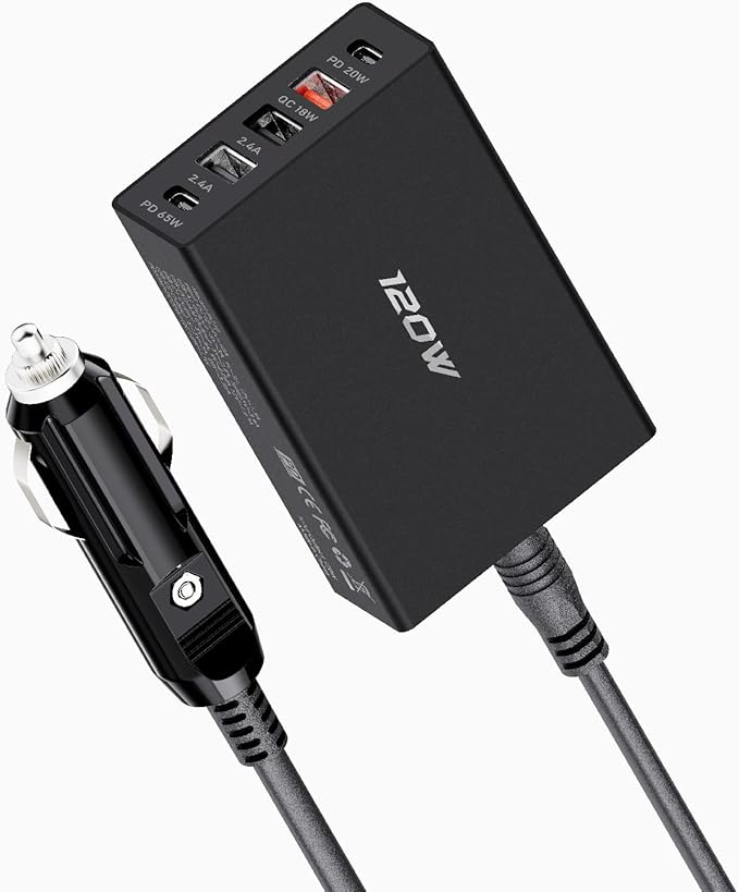 SUNDA 5 Multi Ports USB C Car Charger, 120W Fast Car Charger Adapter, Dual Type C PD 65W Compatible with iPhone17/16 Pro/Max/iPhone15/Pad Pro/Galaxy/Samsung, 3-Ports USB-A 35W QC3.0 for Android(Black)