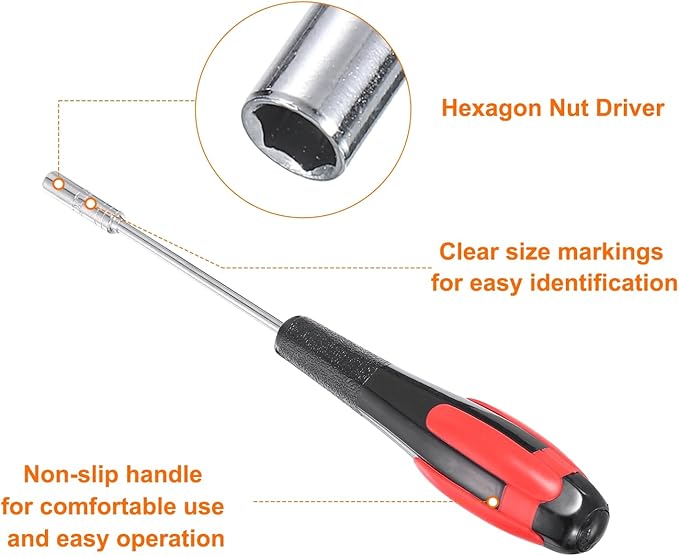 HARFINGTON Metric Nut Driver 3.5mm Dia 75mm Shank Non-Magnetic 6 Point Hex Socket Screwdriver with Non-Slip Handle for Tightening and Loosening Fasteners