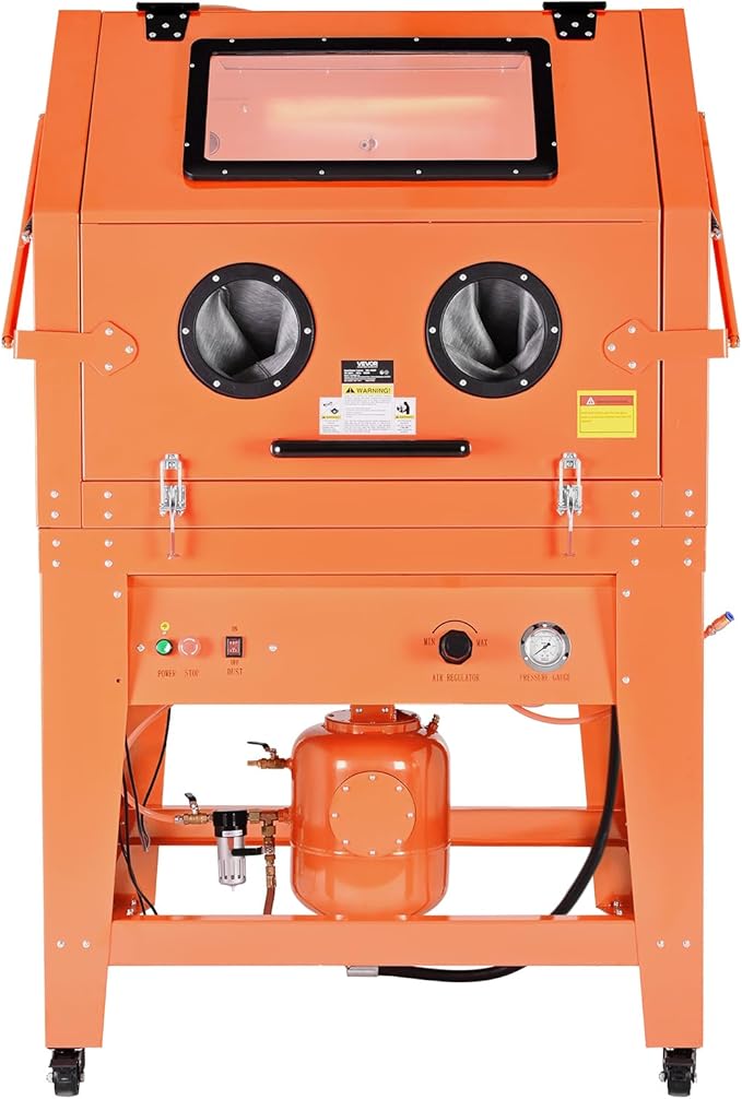 VEVOR Heavy Duty Sandblasting Cabinet Kit with Pressurized Tank, Industrial-Grade Steel Sand Blasting Cabinet - with Dust Collector and Casters for Oversized Parts Surface Finishing, Rust Removal