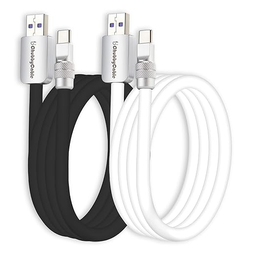chubbycable Couple Chubby 2-Pack 120W USB C Cable Extra Thick Silicone Fast Charging Cable Compatible with iPhone 17-15 Series iPad Galaxy Series, Black+White, USB-A to Type-C, 9.8FT