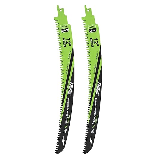 Japanese Teeth Reciprocating Saw Blade 12Inch - Saber Saw Blades Wood Pruning, 2pcs Curved Edge 6TPI for Tree Trimming, Wood/PVC Pipe Cutting, Cr-V Sabre Blades