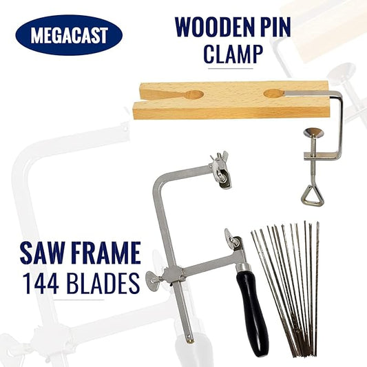 3 in 1 Professional Jeweler's Saw Set Saw Frame 144 Blades Wooden Pin Clamp Wood Metal