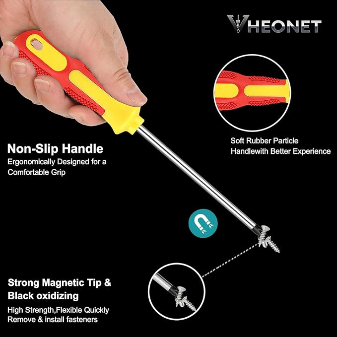 Screwdriver Sets : 6-Piece Magnetic Screwdriver Set with 4-in-1 Keychain Tool | Includes Phillips & Flat Head | Non-Slip Grip for DIY & Home Repair | Practical Gift (Red & Yellow)