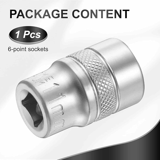HARFINGTON 6 Points Deep Socket 1/4" Drive 11mm Deep Metric CR-V Steel Polished Nickel Plating Flip Sleeve 25mm / 1" Extra Long Socket Tool for Home Auto Nuts Bolts Repair