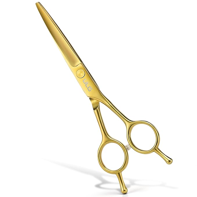ULG Professional Hair Cutting Scissors 6.5 Inch ??Sharp Barber Shears, Stainless Steel Symmetrical Salon Haircut Scissors for Women, Men, Kids, Gloss Paint Finish, Golden