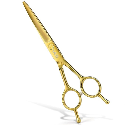 ULG Professional Hair Cutting Scissors 6.5 Inch ??Sharp Barber Shears, Stainless Steel Symmetrical Salon Haircut Scissors for Women, Men, Kids, Gloss Paint Finish, Golden