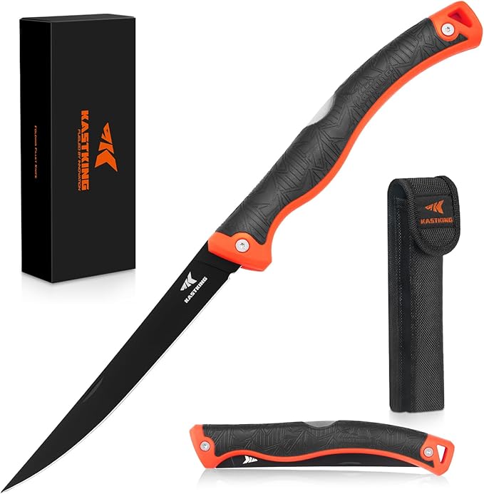 KastKing Folding Fillet/Fishing/Camping/Hunting Knife, Razor Sharp G4116 German Stainless-Steel Blade, Non-Slip Handles, 13 쩍 inch overall Length, only 7 쩍 inch folded, Includes Sheath