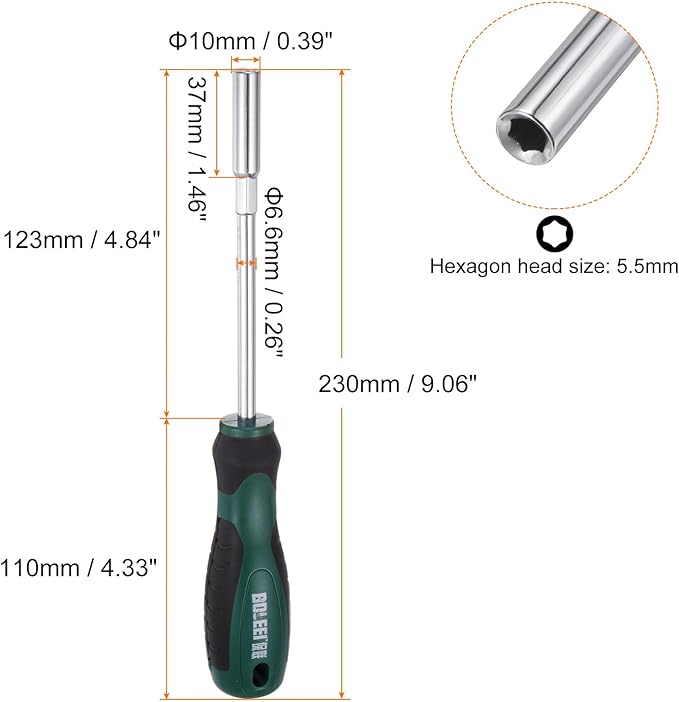 HARFINGTON Metric Nut Driver 5.5mm CR-V Non-Magnetic Tip Hollow Shafts Hex Socket Screwdriver with Non-Slip Handle for Automobile Repair