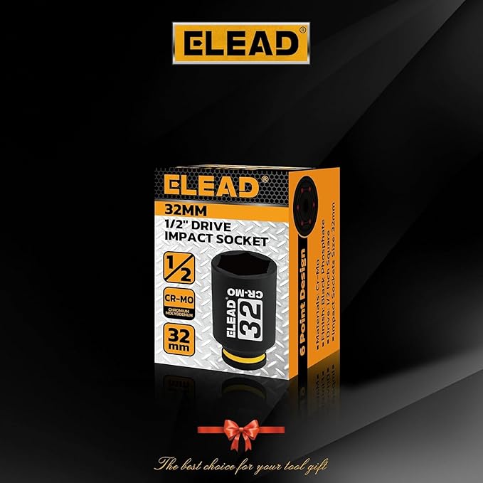 ELEAD 1/2" Drive Deep Impact Socket, 32 mm Metric 6 Point 1/2-inch Drive Impact Axle Nut Sockets, CR-MO Nut Socket Set, Oil Filter Sockets, Tools for Easy Removal of Axle Shaft Nuts
