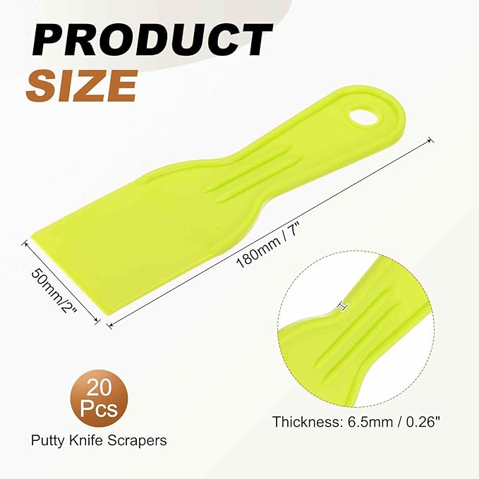 HARFINGTON 20pcs Putty Knife Scraper 2" Width Flexible Plastic Putty Knife Paint Scraper Tool for Taping Drywall Spreading Painting Wall Scratching Yellow