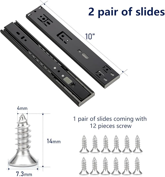 Ravinte 10 Inch Soft Close Drawer Slides 5 Pairs 10 Pack Black Full Extension Ball Bearing Drawer Glide Side Mount