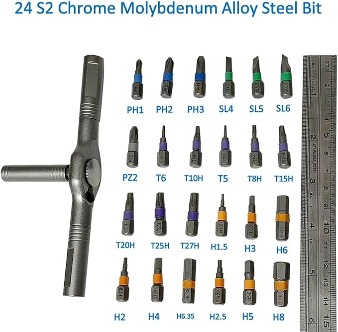 aiyun Magnetic Screwdriver Set, DIY Ratchet Screwdriver Set, Multi Bit Magnetic Drive Set with Detachable Ratchet Handle, Portable Precision Repair Tool Kit for Furniture Computer Bicycle (24)