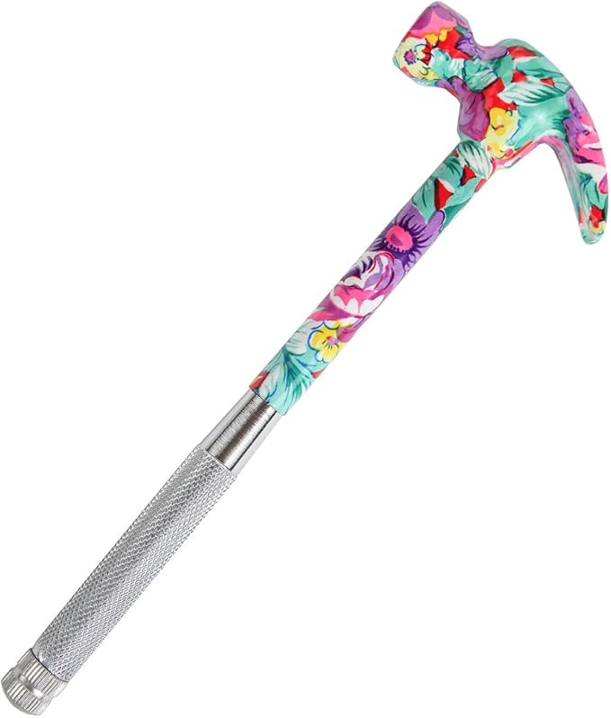 Home-X 6-in-1 Floral Hammer – Multifunctional Hammer with Screwdrivers Inside | Includes Slotted Flat Head, Phillips, Flat Head 2, and Hammer Cup | Portable Mini Hammer Tool (Pink)