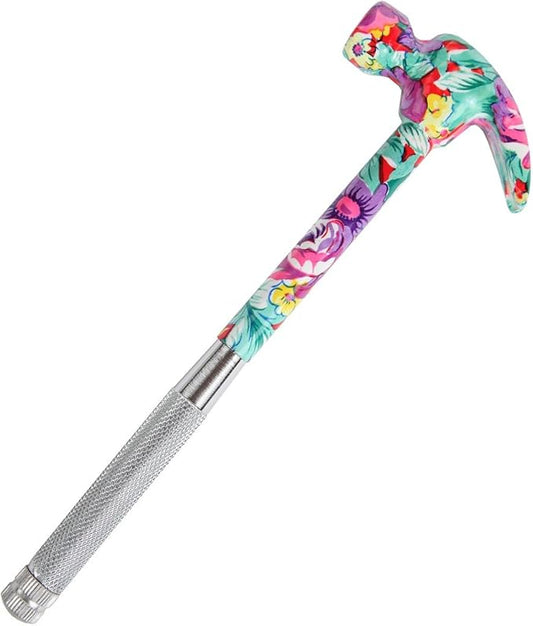 Home-X 6-in-1 Floral Hammer – Multifunctional Hammer with Screwdrivers Inside | Includes Slotted Flat Head, Phillips, Flat Head 2, and Hammer Cup | Portable Mini Hammer Tool (Pink)