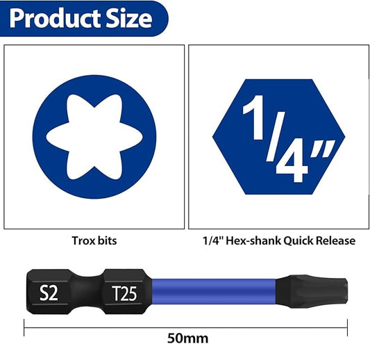 HPHOPE T25 Screwdriver Bit Set 10Pcs, Torx Bits T25, 1/4" Hexagon Bit, Length: 50mm