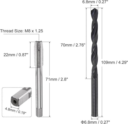 uxcell Metric Tap and Drill Bit Set, M8 x 1.25 Thread Tap & 6.8mm Black Oxide Twist Drill Bit, Straight Flute Tap Tapping Threading Repair Tool Kit
