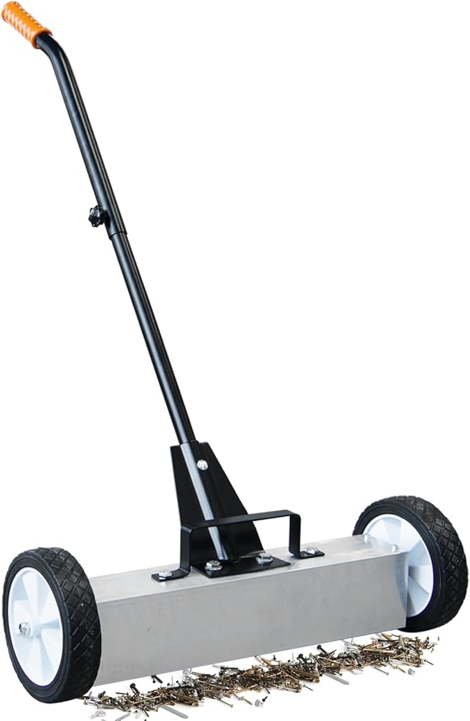 18-INCH Nail Magnetic Sweeper, Heavy Duty industrial Magnetic Sweeper, Rolling Magnetic Pickup Tool, Telescoping Magnet for Cleaning