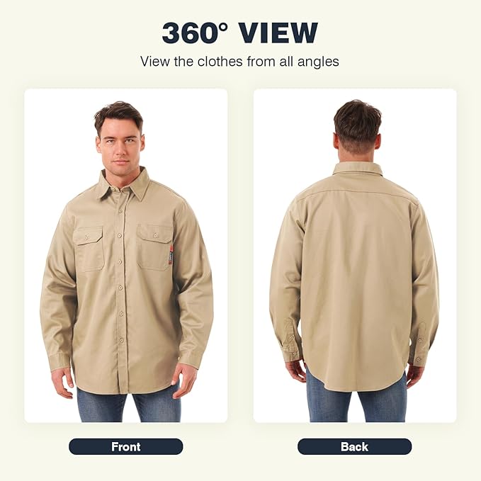 SKSAFETY 7oz FR Shirts for Men, Welding Shirt Hi Vis Flame Resistant 100% Cotton Fire Retardant Longsleeve Shirt CAT2