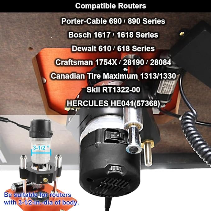 O'SKOOL Motorized Router Lift Systems for 3-1/2" Diameter Motors, 9-1/4'' x 11-3/4'' Plate 5-Piece Insert Ring Kit, RTS07