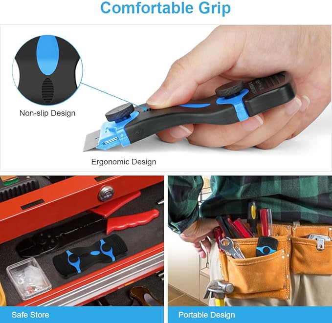 Ainiv Razor Blade Scraper, 2-in-1 Scraper Tool with 10PCS Metal Blades and 10PCS Plastic Blades, Multi-funtional Cleaning Razor Scraper for Decals, Stickers, Labels, Caulk, Adhesive Removal(Blue)