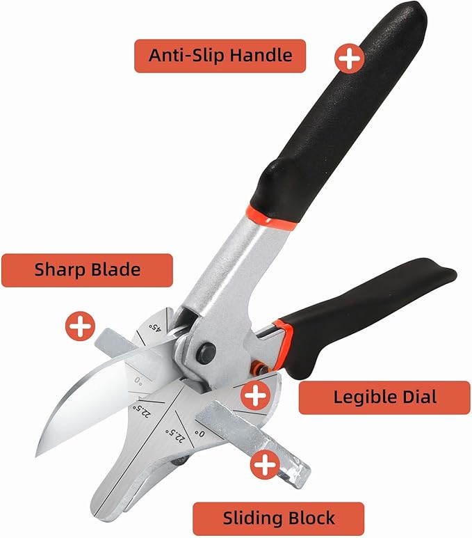 Miter Shears for Wood Trim Molding,Long Handle Quarter Round Cutting Tool with 22.5 degree,Shoe Molding Cutter Tool for Crafting,Multi Angle Shears with 2 Replacement blades
