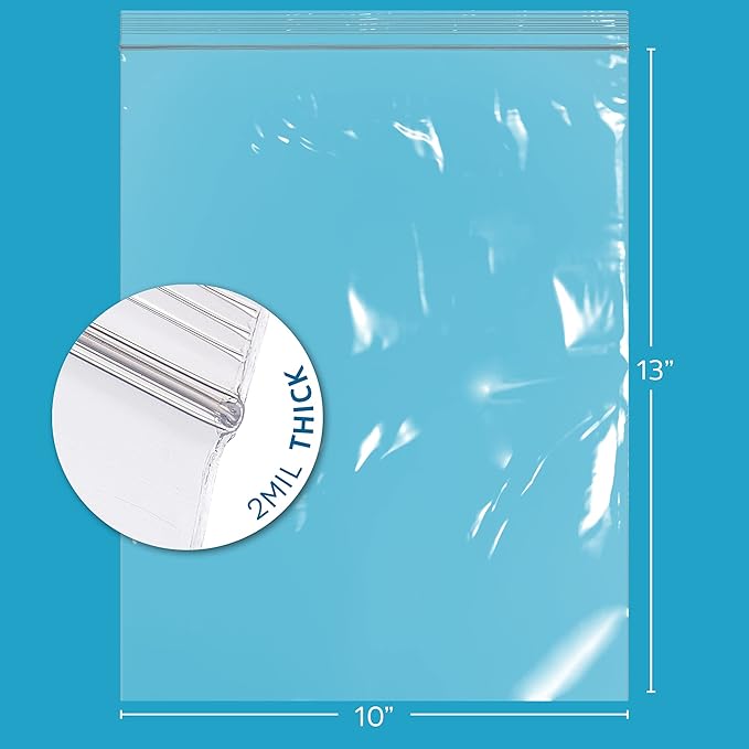 GPI - 10" x 13" Zip Bags, 100 Count, Clear Plastic Reclosable Zipper Poly Baggies, with Resealable Zip Top Lock. for Freezer, Apparel, Clothing, Food, Home & Office Supplies.