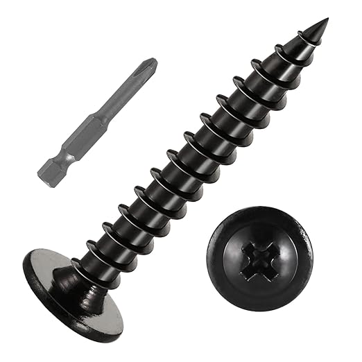#10 x 2 (60 PCS) Modified Truss Head Wood Screws, Phillips Drive Quick Metal Self Tapping Screws, Carbon Steel, Black Coating, Full Thread, Screwdriver Bit Included