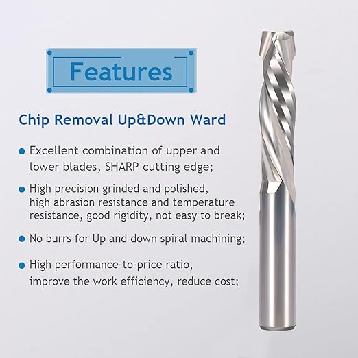 HOZLY 5Pcs Carbide Compression Router Bit Up&Down 2 Flutes End Mills 6mm（0.236inch） Shank with 6mm（0.236inch Cuting Dia for CNC Mill Machine Wookwork 3D Profile Detail Engraver Carving