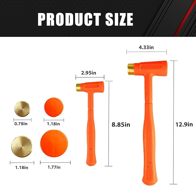 C&T 2-Pieces Dead Blow Hammer Set with Brass Cap, Orange,Shockproof Design, No Rebound Hammer,Unibody Molded Grip, Spark and Rebound Resistant