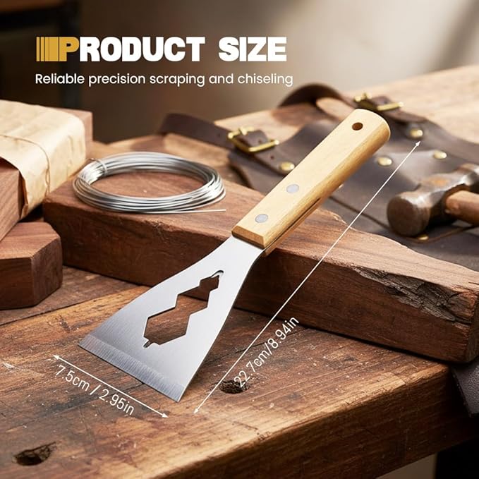 Multifunction Putty Knife with Wooden Handle, Steel Construction, for Filling, Caulking, Sealing, Painting (2)