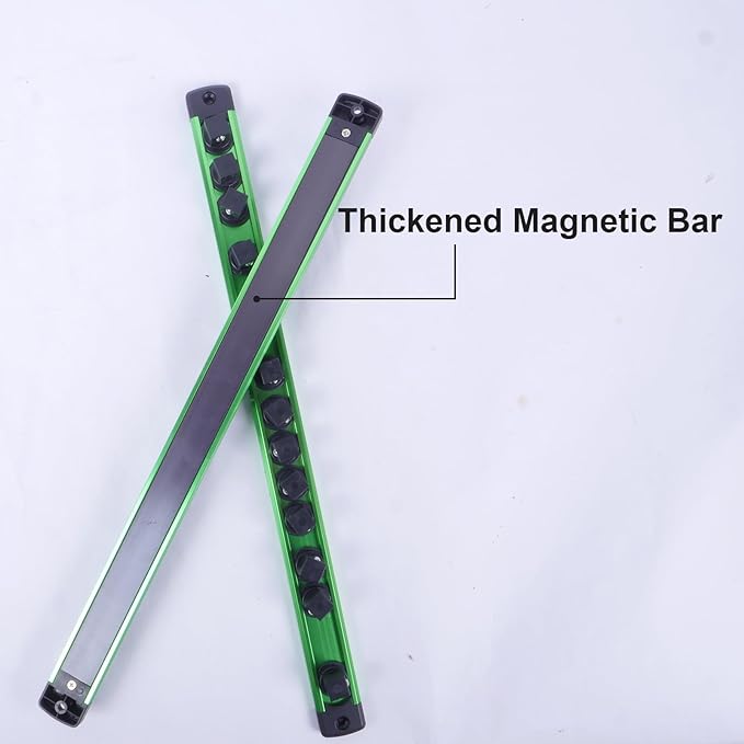 Magnetic Socket Holder Organizer Set:1/2-Inch Drive Socket Trays Socket, 360째 Swivel 12 Clips Socket Holder Kit, For Automotive Mechanic Garage (Green)