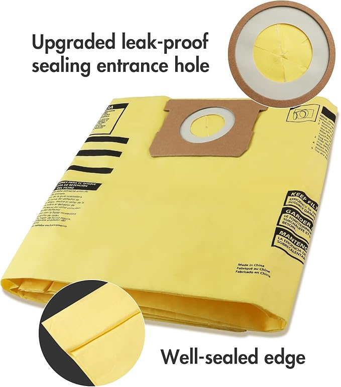 Shop-Vac 90671 Genuine Type H 5-to-8-Gallon High-Efficiency Disposable Collection Filter Bag 4 Pack, Yellow