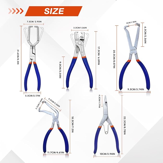 5pcs Electrical Disconnect Plier Set - Fuel Line,Hose Clamp Pliers, Electric Connector Removal Tool for Automotive Repair