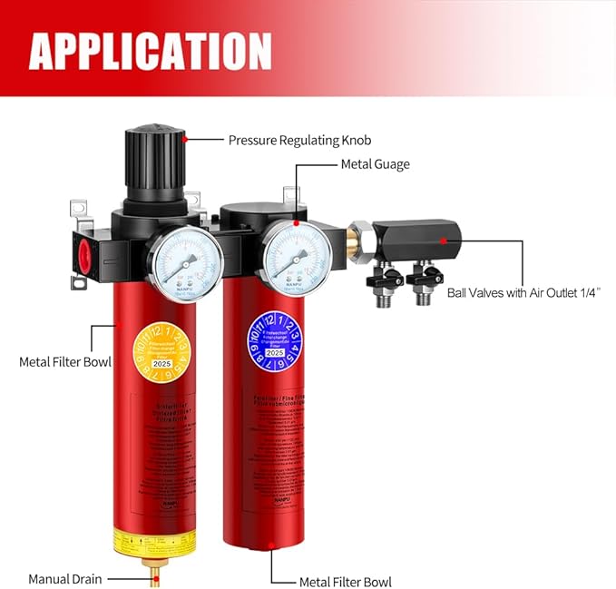 NANPU Z Series 2-Stage Air Filtration System - Sintered & Fine Filters, 3/8" NPT Inlet, 1/4" NPT Outlet Module, 0-230 psi Gauge, 127 CFM @ 6 bar, Metal Housing, Heat Resistant to 248째F (ZP103-A)