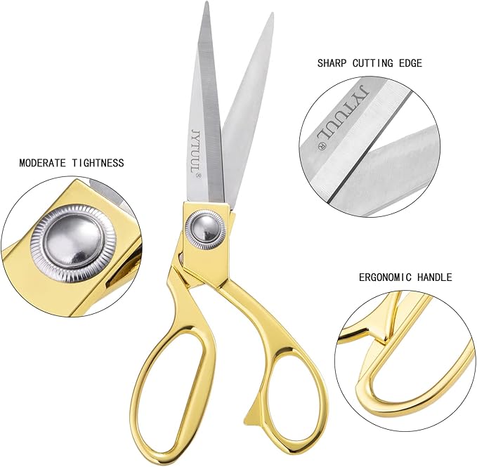 Professional Heavy Duty Tailor Scissors, Sharp Stainless Steel 8" Gold Dressmaker Shears Multipurpose Fabric Scissors Sewing Dressmaking Craft Scissors for Office and Home