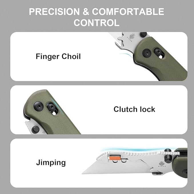 Kizer Uti Bear(Tool-Free Version) Folding Utility Knife, Quick Change Box Cutter EDC knife with 5PCS Razor Blades, Clutch Lock & Pocket Clip Small Pocket Knives for Men Women V3619JA6