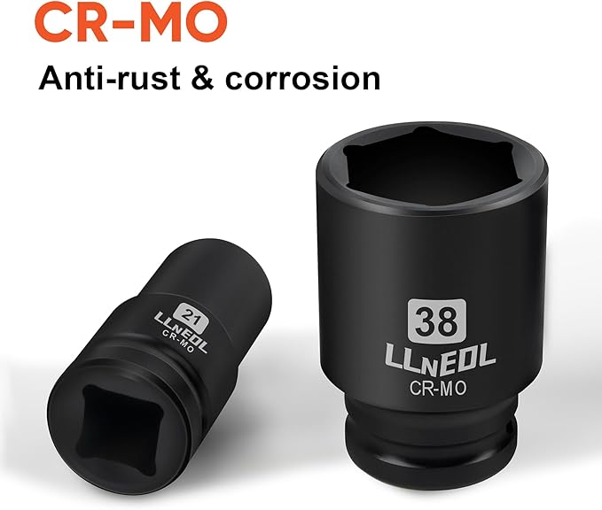 3/4 Inch Drive Socket Set, 12Pcs Impact Deep/Jumbo Sockets, Metric 21mm to 38mm, 6-Point CR-MO Heavy-Duty Big Socket Set for Large Vehicle & Equipment Maintenance