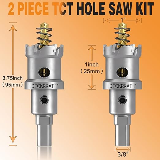 2-Pack 1" TCT Hole Saws for Hard Metal, Heavy Duty 25mm Tungsten Carbide Tipped Hole Cutters Set with Spring-Loaded Pilot Drill Bits for Stainless Steel, Metal, Iron, and Plastic