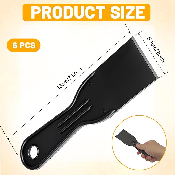 6 Pcs Plastic Putty Knife, 2 Inch Black Putty Knife Scraper Flexible Putty Scraper Wall Scraper Plastic Paint Scraper Tool for Repairing Spackling Patching Plastering and Painting